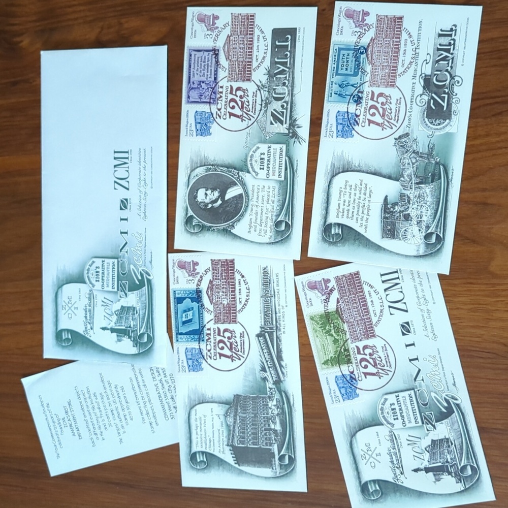 ZCMI 125th Anniversary Cachet Envelopes w/ Stamps Utah Pioneer Brigham Young